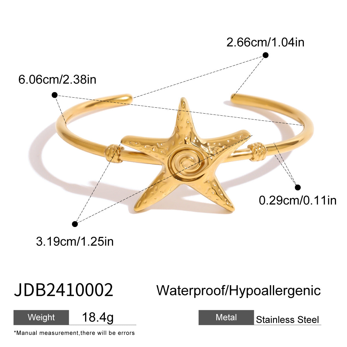 Elegante bracciale a forma di stella marina in acciaio inossidabile con finitura placcata per un look ispirato all'oceano