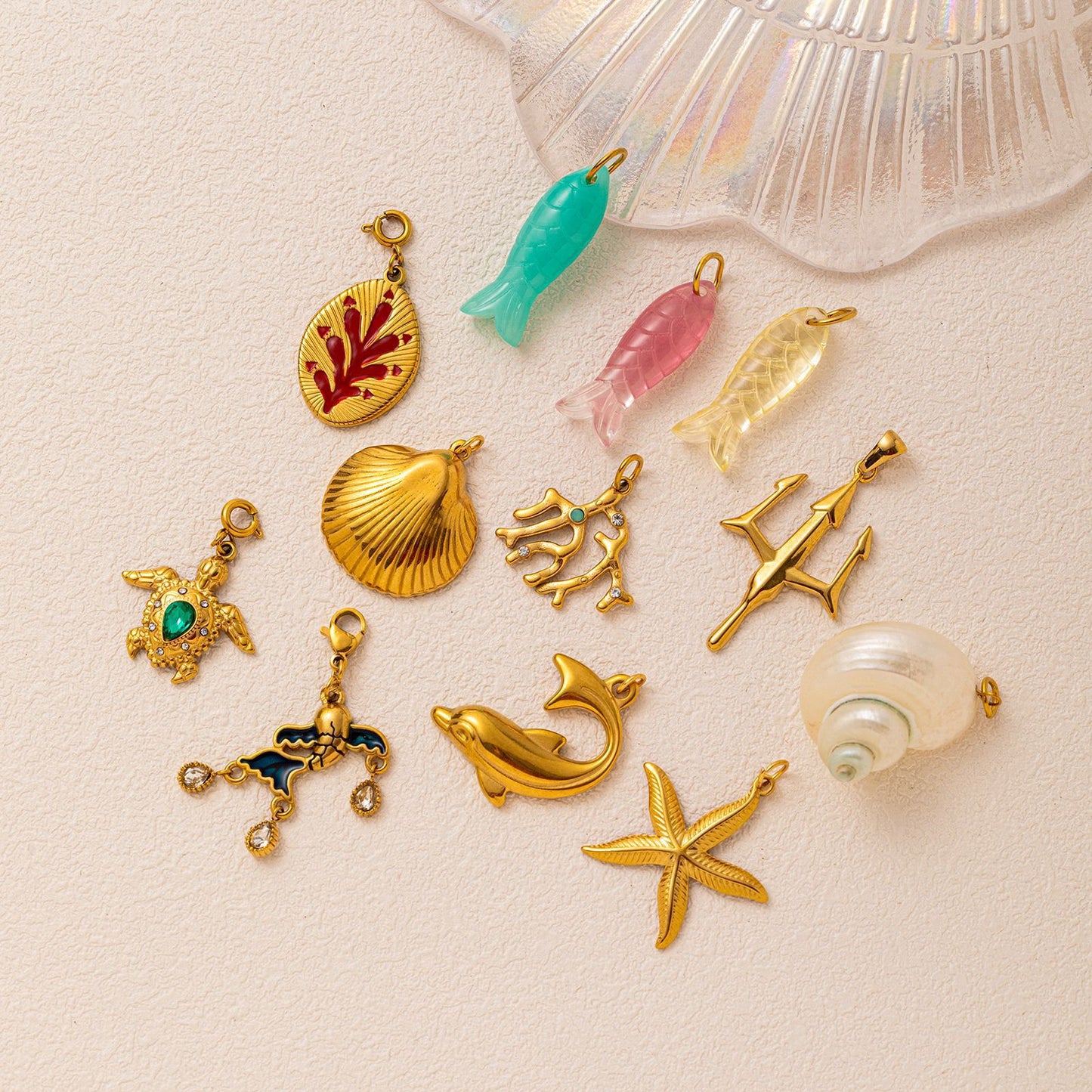 18K Gold Plated Stainless Steel Ocean Series Charm Bar Pendant