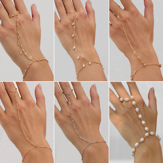 Pulsera de cadena delicada de estilo perla geométrica minimalista para mujer con acabado chapado