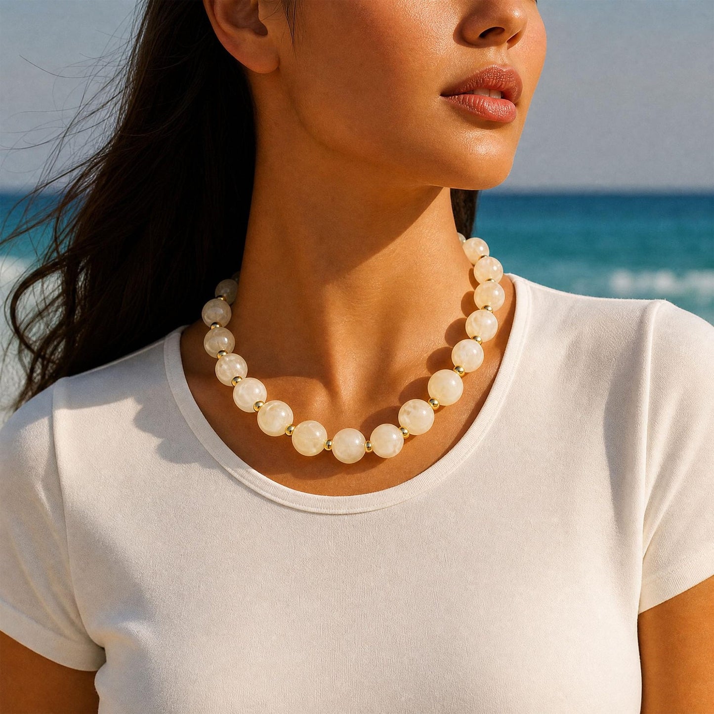 Casual Geometric Round Resin Beaded Necklace for Women