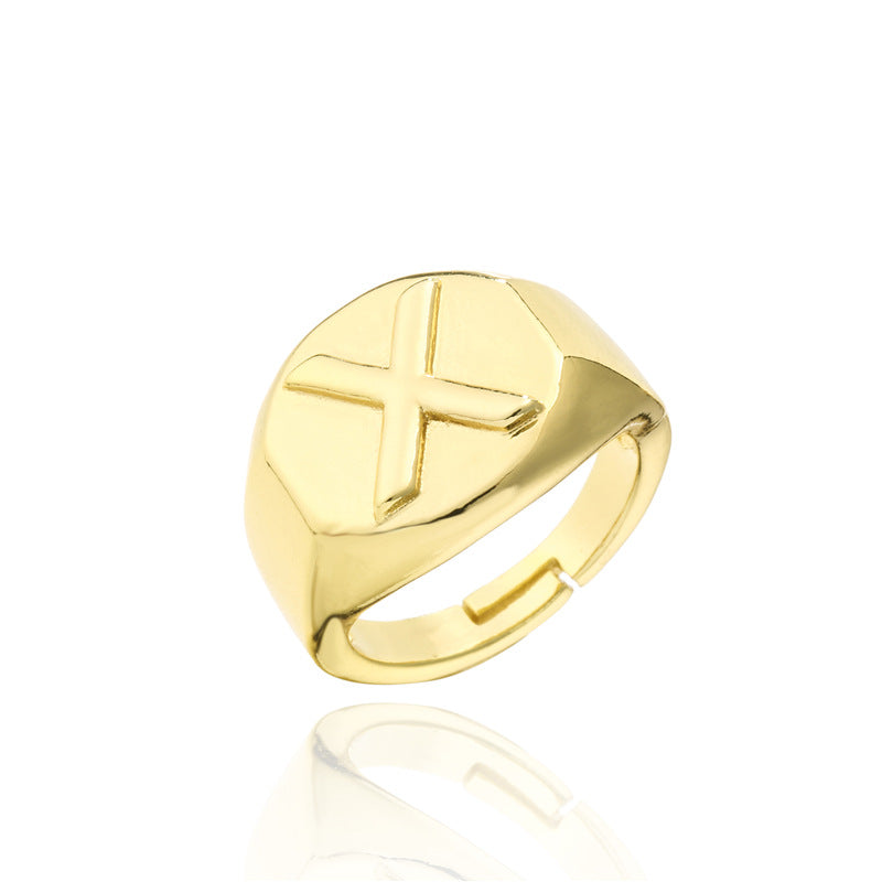 18K Gold Plated Brass Letter Open Ring for Women Adjustable