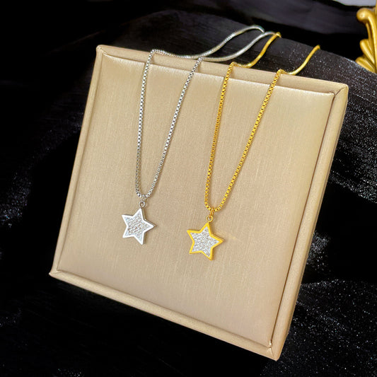 Minimalist Titanium Steel Five-Pointed Star Pendant Necklace for Women Gold-Plated Clavicle Chain with Geometric Design