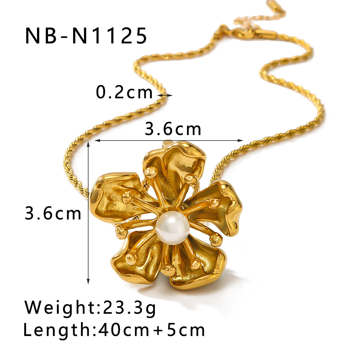 Minimalist Floral Stainless Steel Necklace with 18K Gold Plating and Pearl Inlay for Women