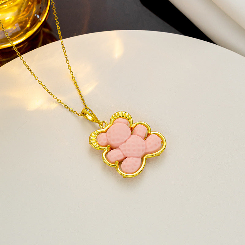 Cute Bear-Shaped Titanium Steel Plated Necklace for Women with O-Chain Minimalist Delicate Clavicle Chain