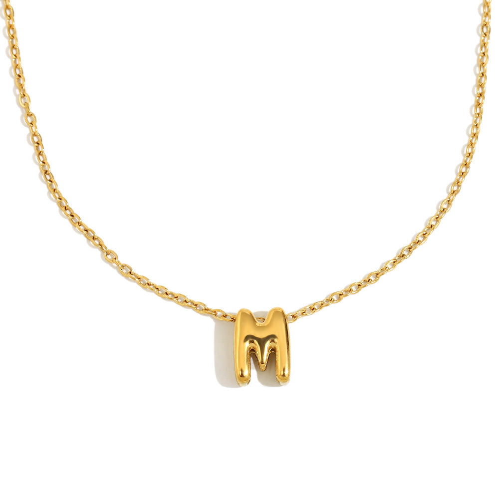 Fashionable Minimalist Letter Pendant Necklace in Stainless Steel with 18K Gold Plating for Women