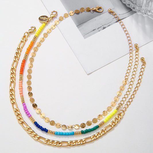 Minimalist Geometric Colorful Glass Bead Anklet for Women