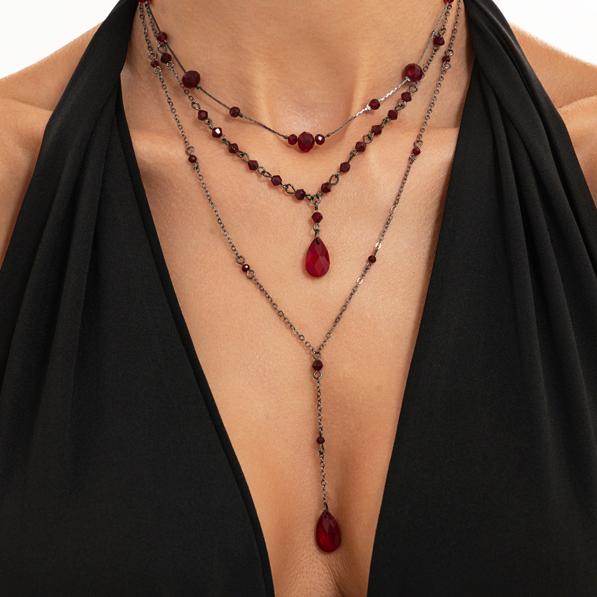Gothic Teardrop Crystal Pendant Plated Iron Necklace for Women