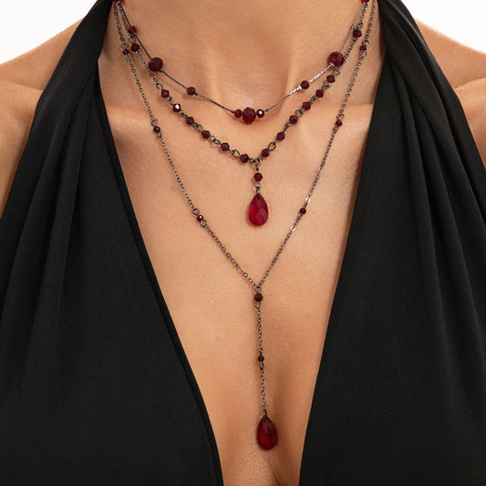Gothic Teardrop Crystal Pendant Plated Iron Necklace for Women
