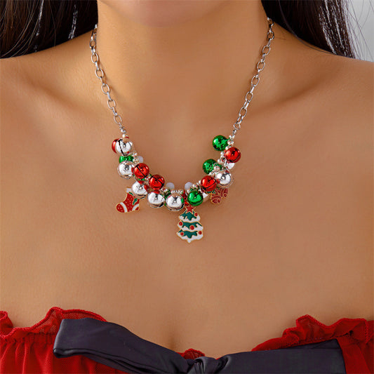 Christmas-Themed Necklace with Snowflake and Reindeer Charms, Zinc Alloy Plated Pendant for Women, Festive Holiday Jewelry