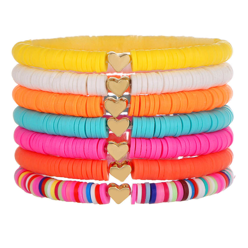 Bohemian Colorful Resin Drip Oil Round Geometric Smile Face Stacking Bracelet Set