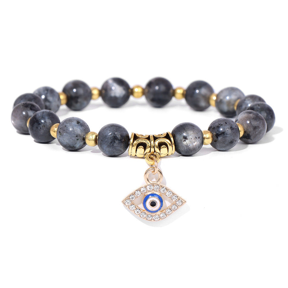 Vintage Minimalist Geometric Agate Beaded Bracelet with Evil Eye Pendant Unisex Jewelry