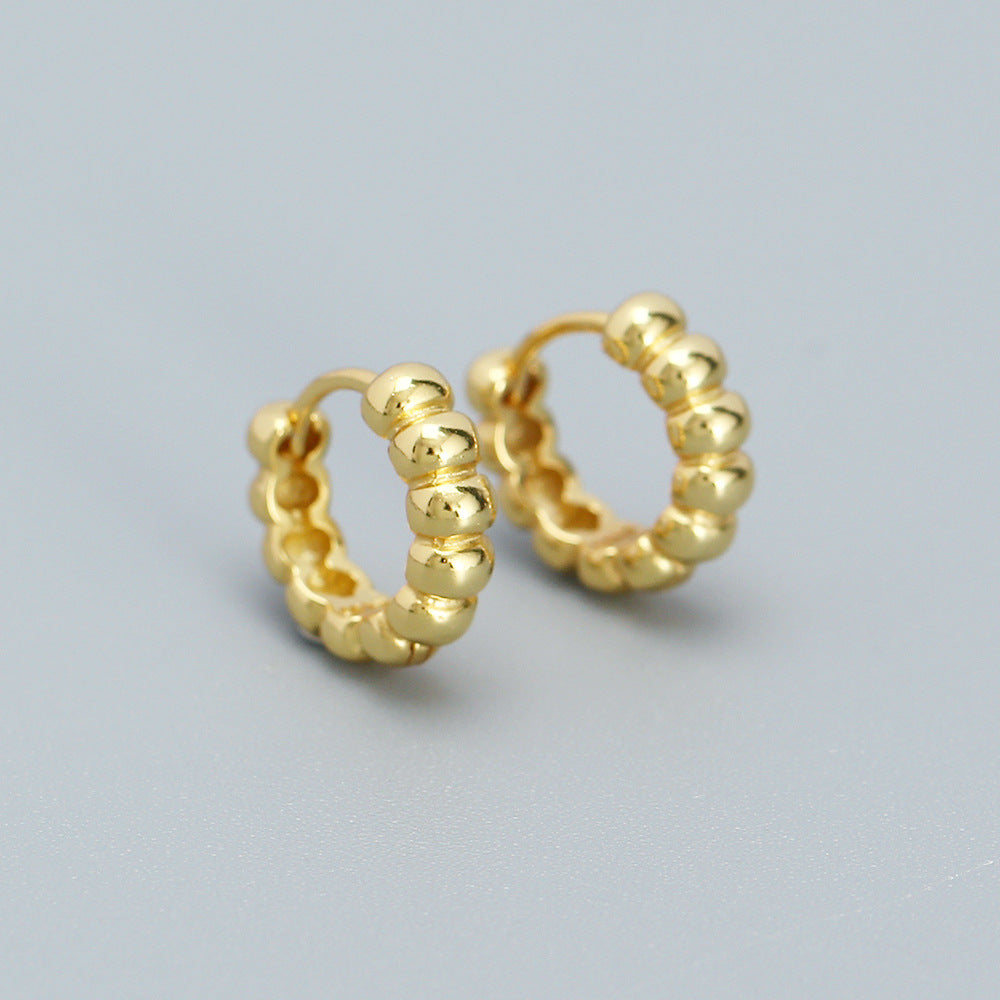 Orecchini a Cerchio Geometrici Minimalisti da Donna in Argento Sterling 925 con Finitura Placcata e Dettaglio a Pois