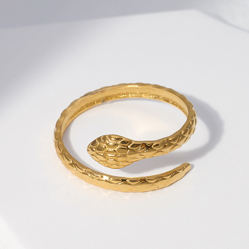 Adjustable Snake-Shaped Stainless Steel Ring for Men and Women with Plated Finish