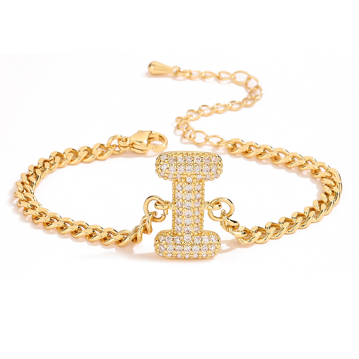 Minimalist Hip-hop 18K Gold Plated Letter Cubic Zirconia Bracelet for Women