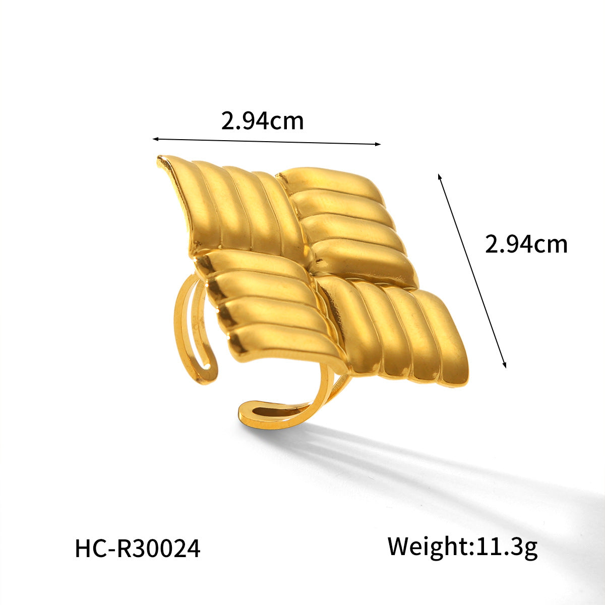 Trendy Geometric Square Textured Ring 18K Gold Plated Stainless Steel Women Jewelry