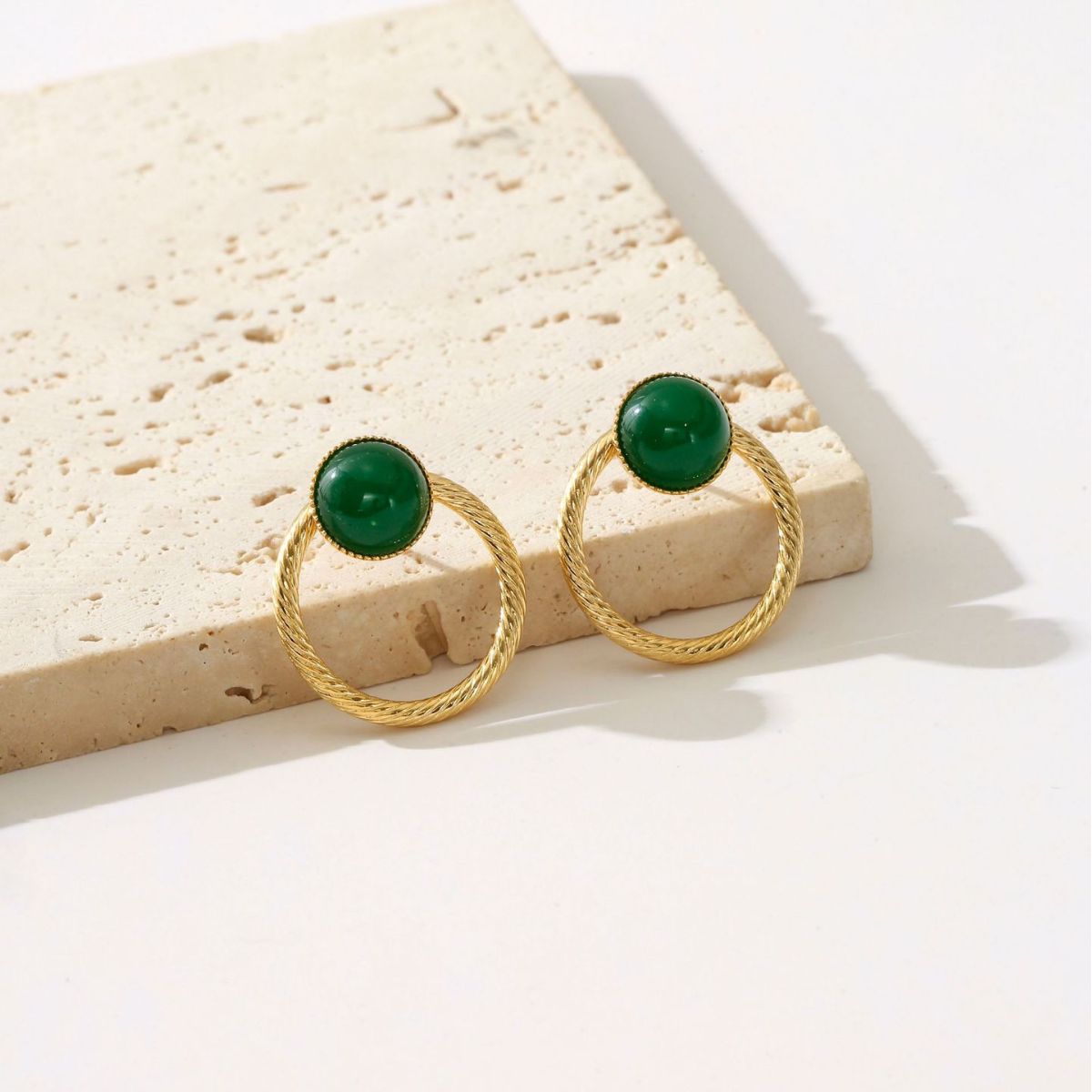 Pendientes de Acero Inoxidable Geométricos Vintage con Baño de Oro para Mujer, Aros Huecos
