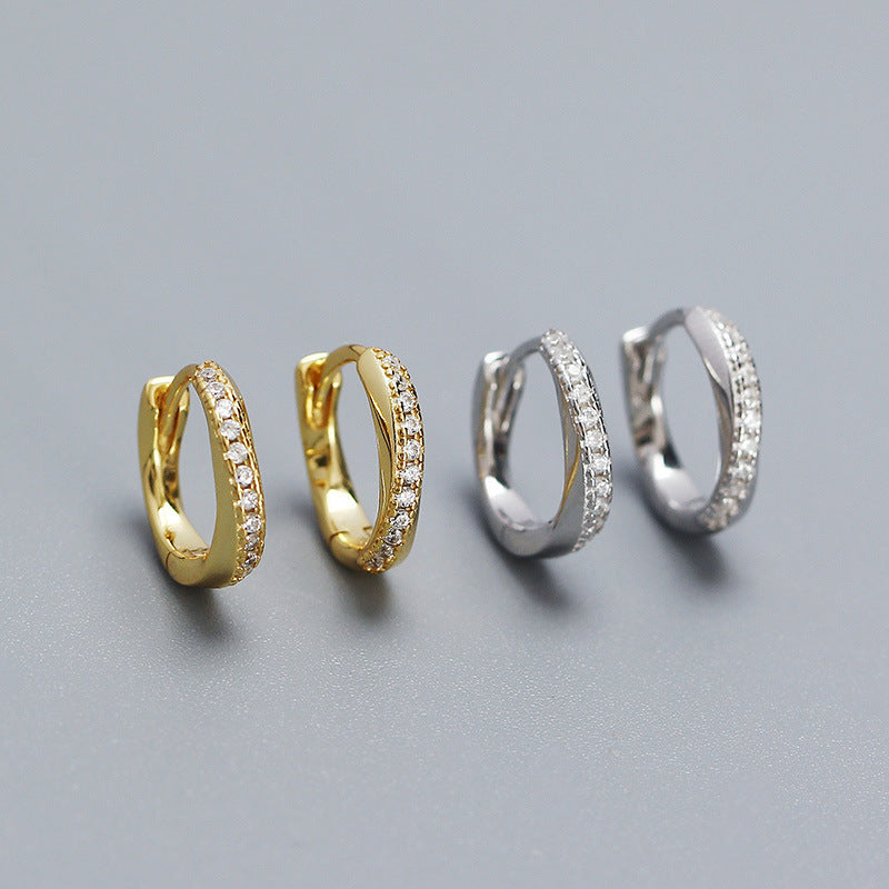 Orecchini a clip geometrici minimalisti in argento sterling S925 con intarsio di strass per donna