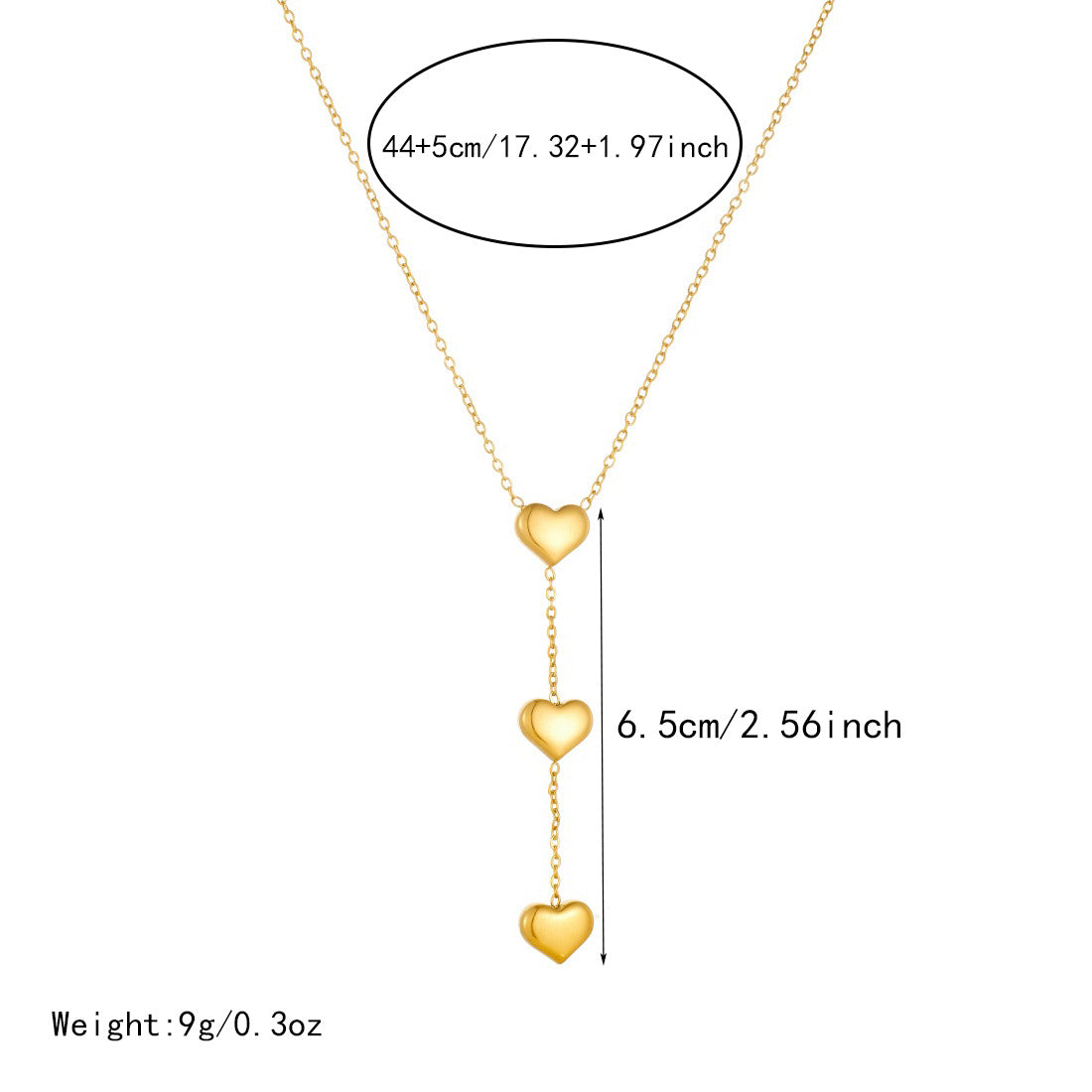 Minimalist Luxury Gold Plated Stainless Steel Heart Y-Shape Necklace for Women