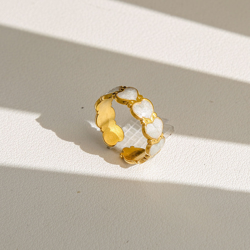 Anello di tendenza da donna in acciaio inossidabile geometrico placcato oro con perle e fiori stile Instagram