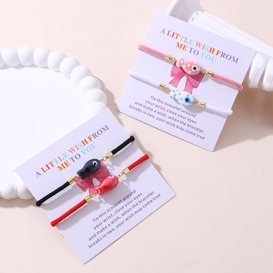 Braccialetto Intrecciato Carino per Bambini con Ciondolo a Stella e Set di Biglietti in Resina Plastica per Bambine dai 6 ai 10 Anni