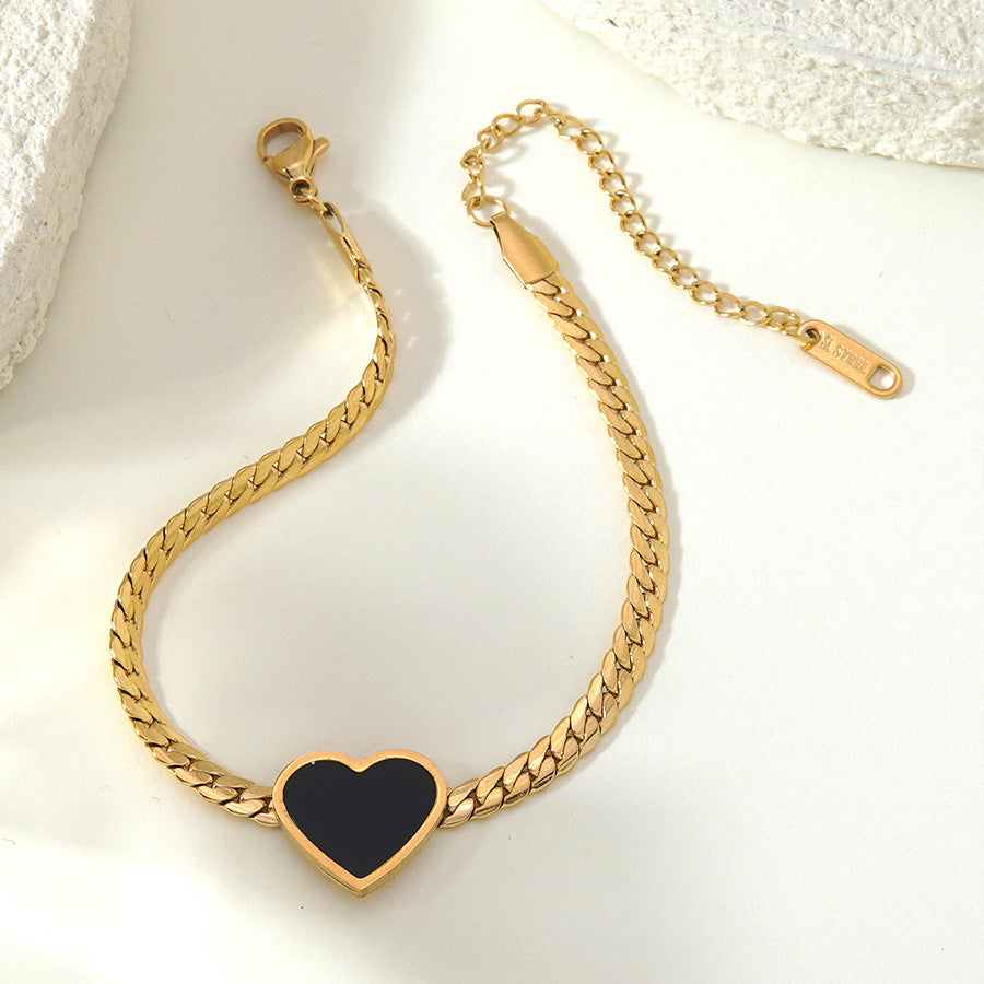 Elegante bracciale da donna placcato oro 18 carati con catena a maglie a cuore