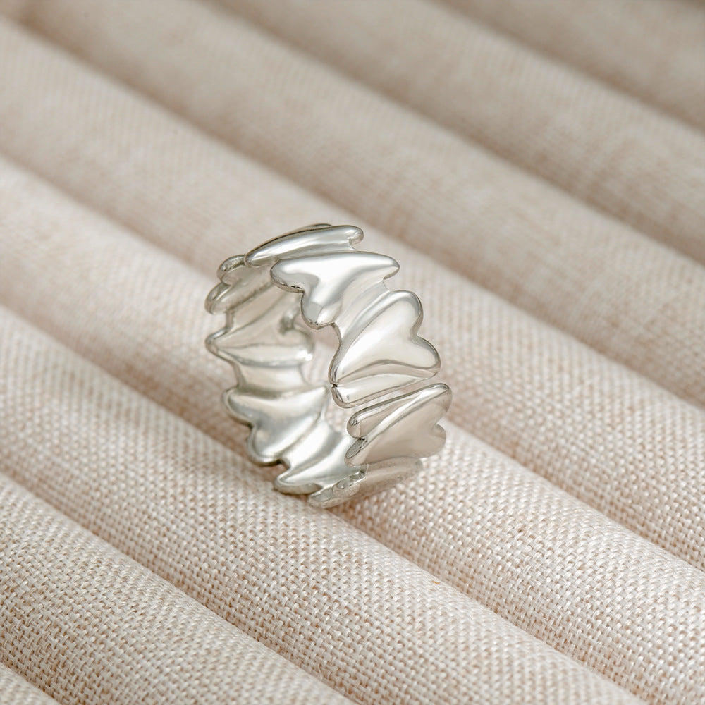 Anillo minimalista vintage de acero inoxidable con forma de corazón irregular y acabado chapado para mujer