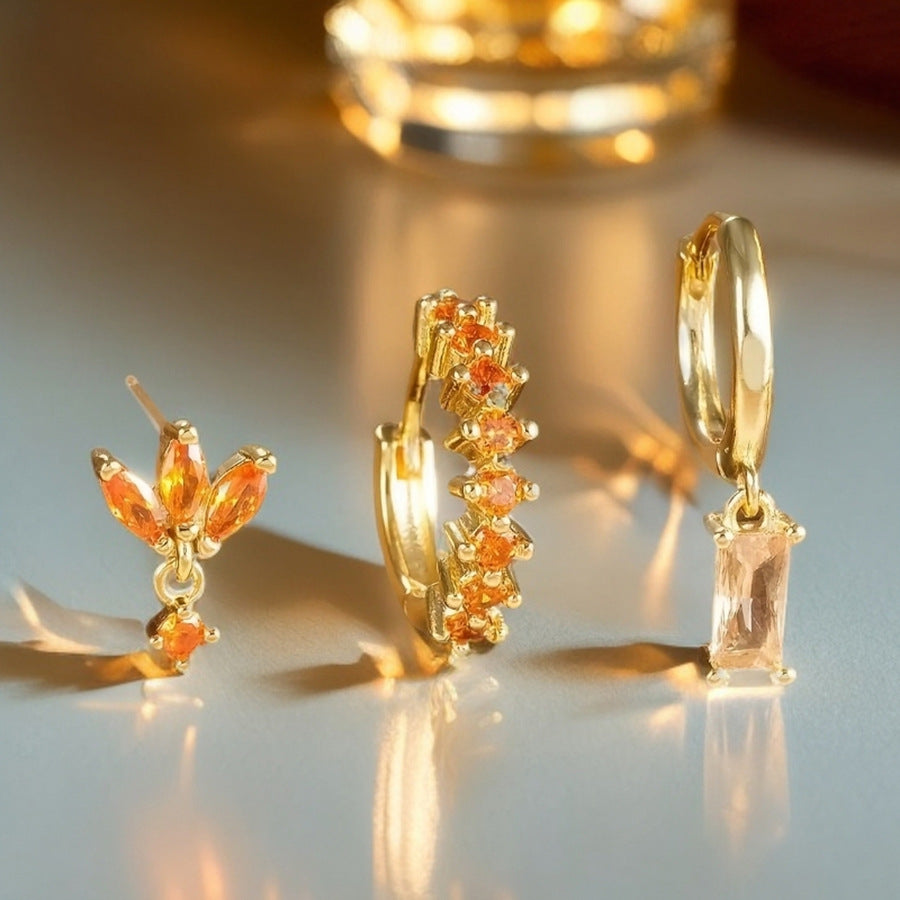 Aretes Minimalistas Geométricos con Incrustaciones de Zirconia en Base de Cobre y Postes de Acero Inoxidable para Mujer