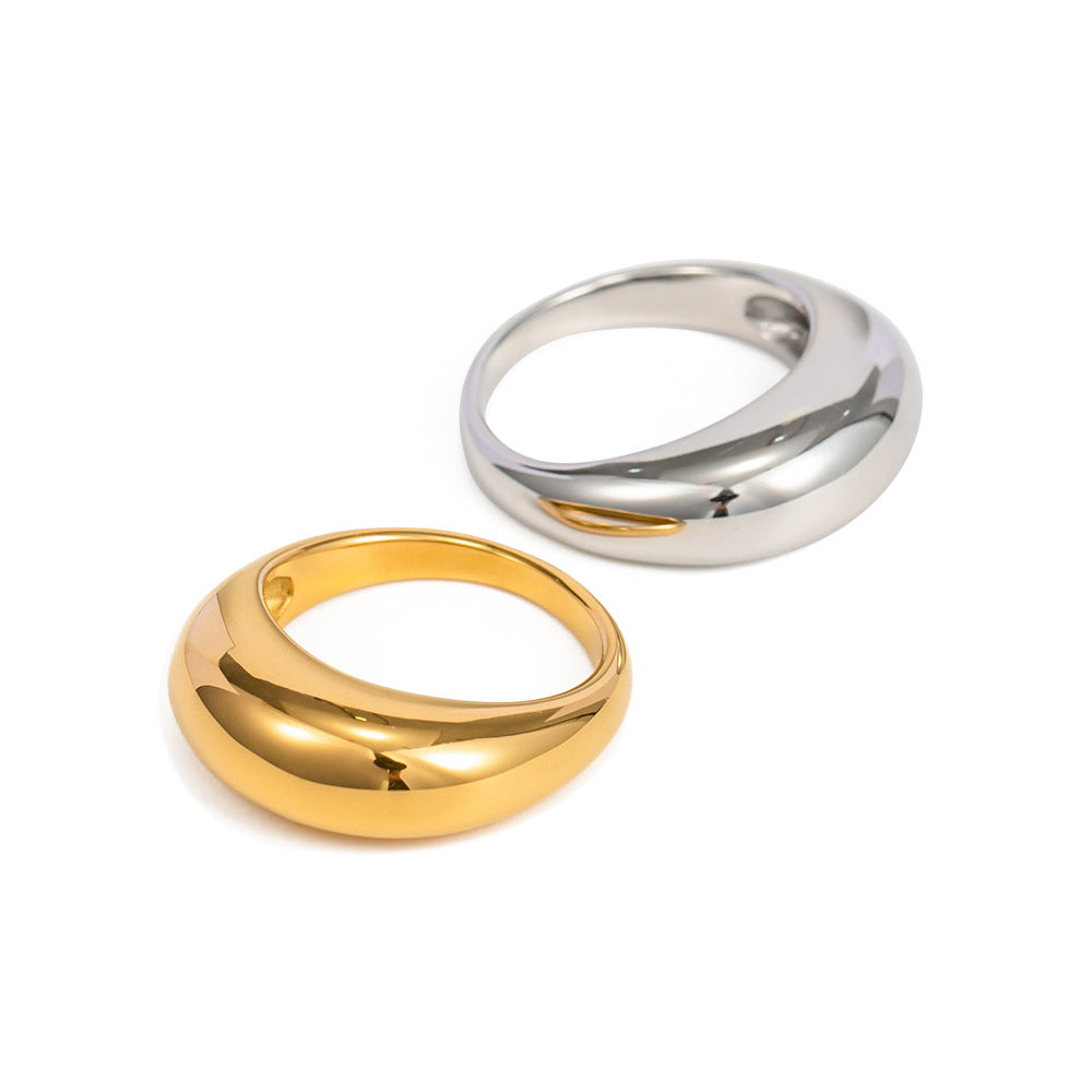 Vintage-Inspired Geometric Smooth Domed Titanium Steel Ring for Women