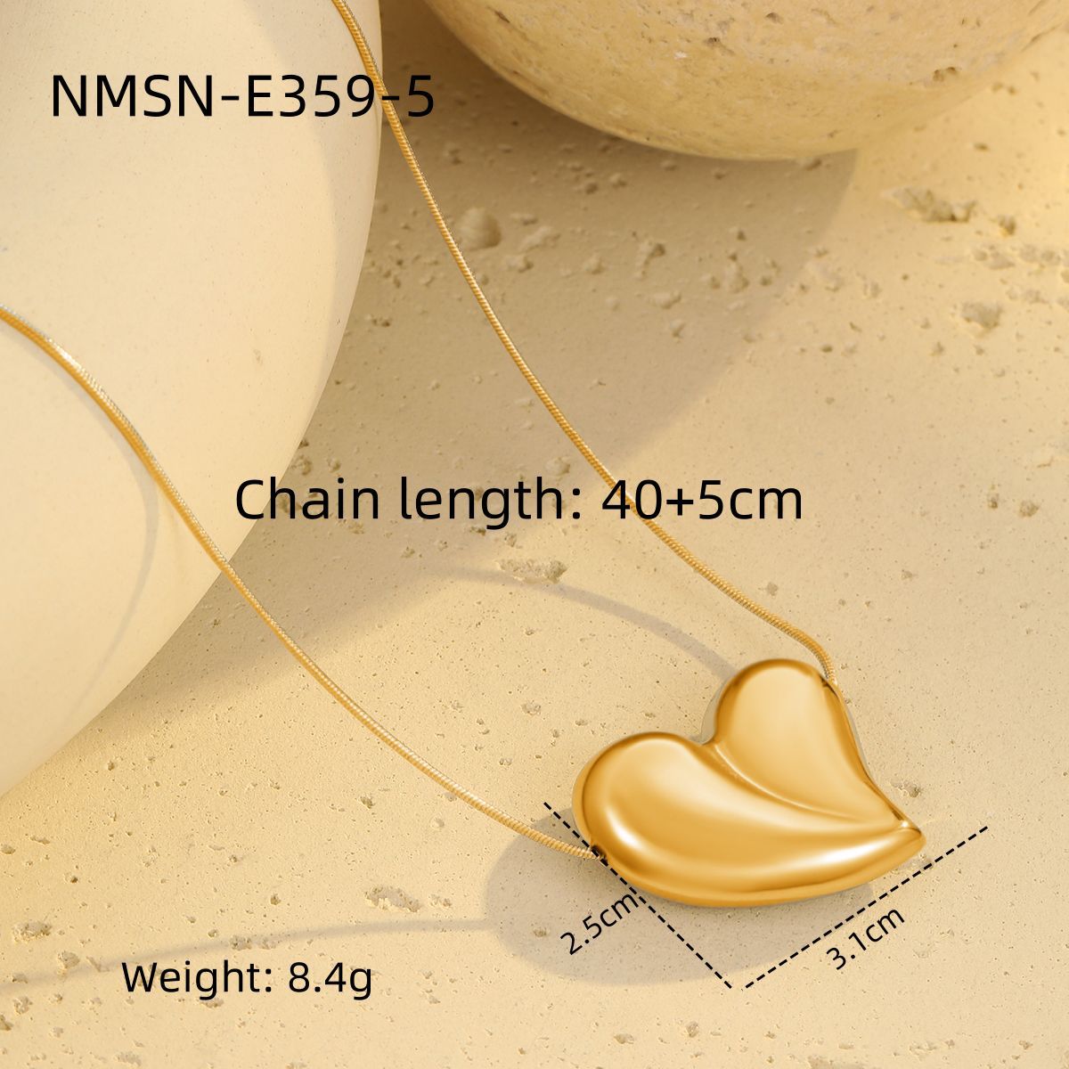 Collana Minimalista da Donna a Catena Snake a Cuore in Acciaio al Titanio con Placcatura in Oro
