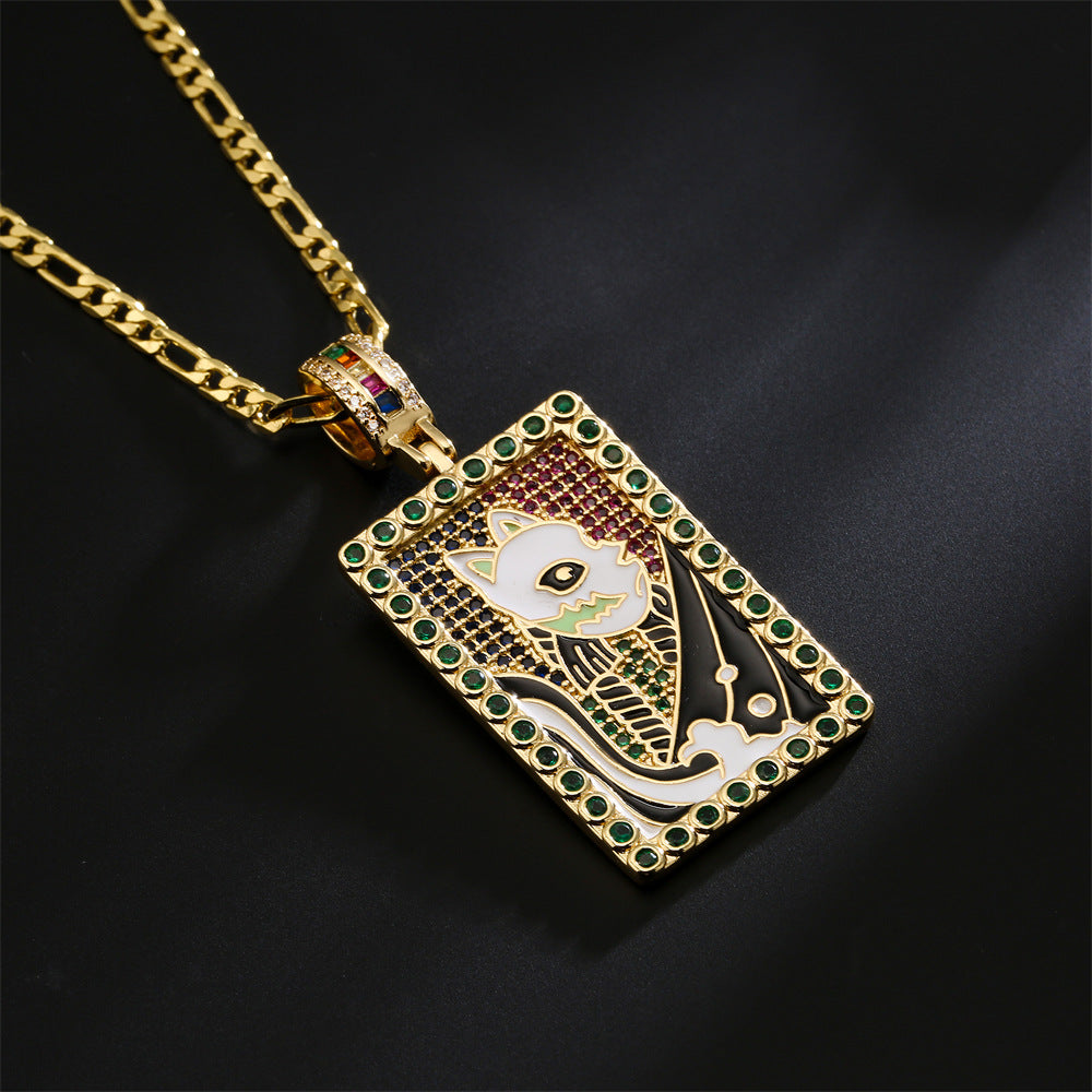 Minimalist Geometric Copper Pendant Necklace with 18K Gold Plating and Enamel Finish Featuring Zircon Accent