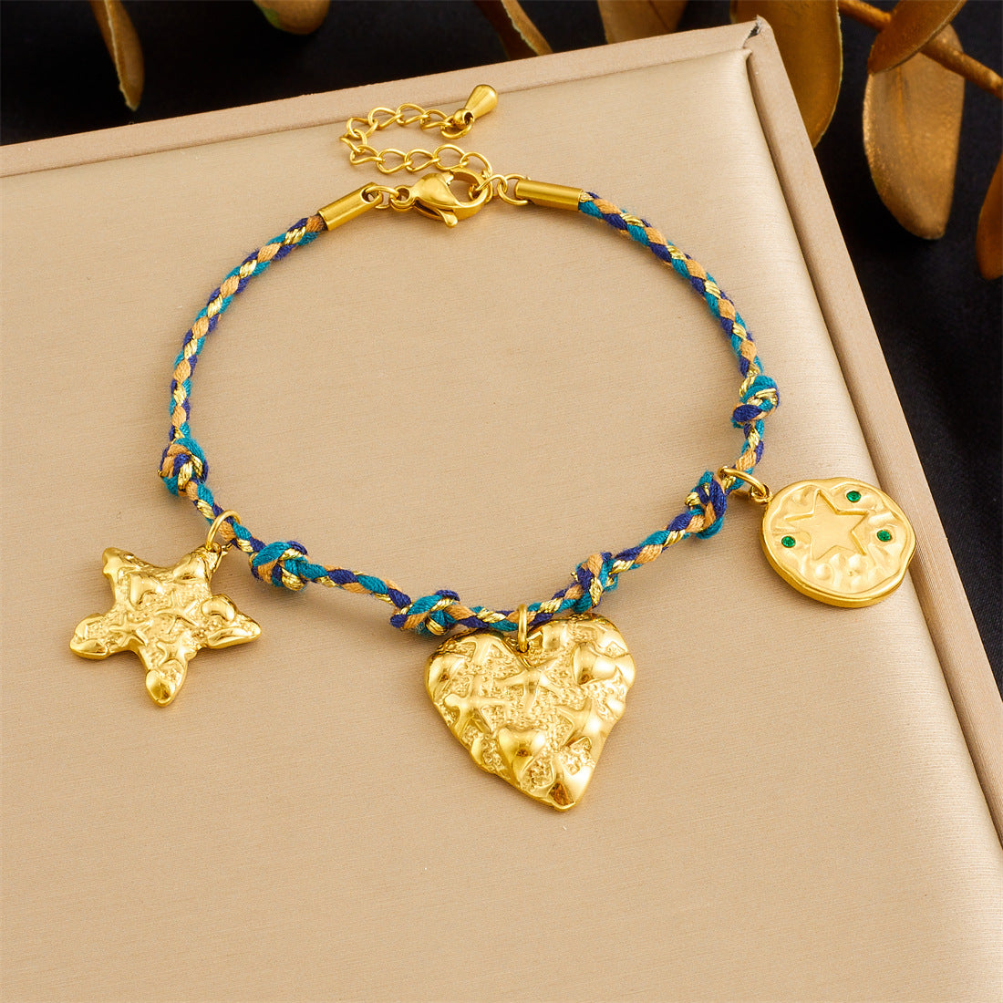 Bohemian Vintage Gold Plated Stainless Steel Rope Chain Floral Pendant Jewelry Set