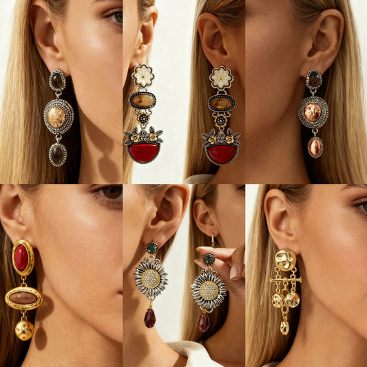 Pendientes vintage bohemios étnicos de aleación floral con borlas