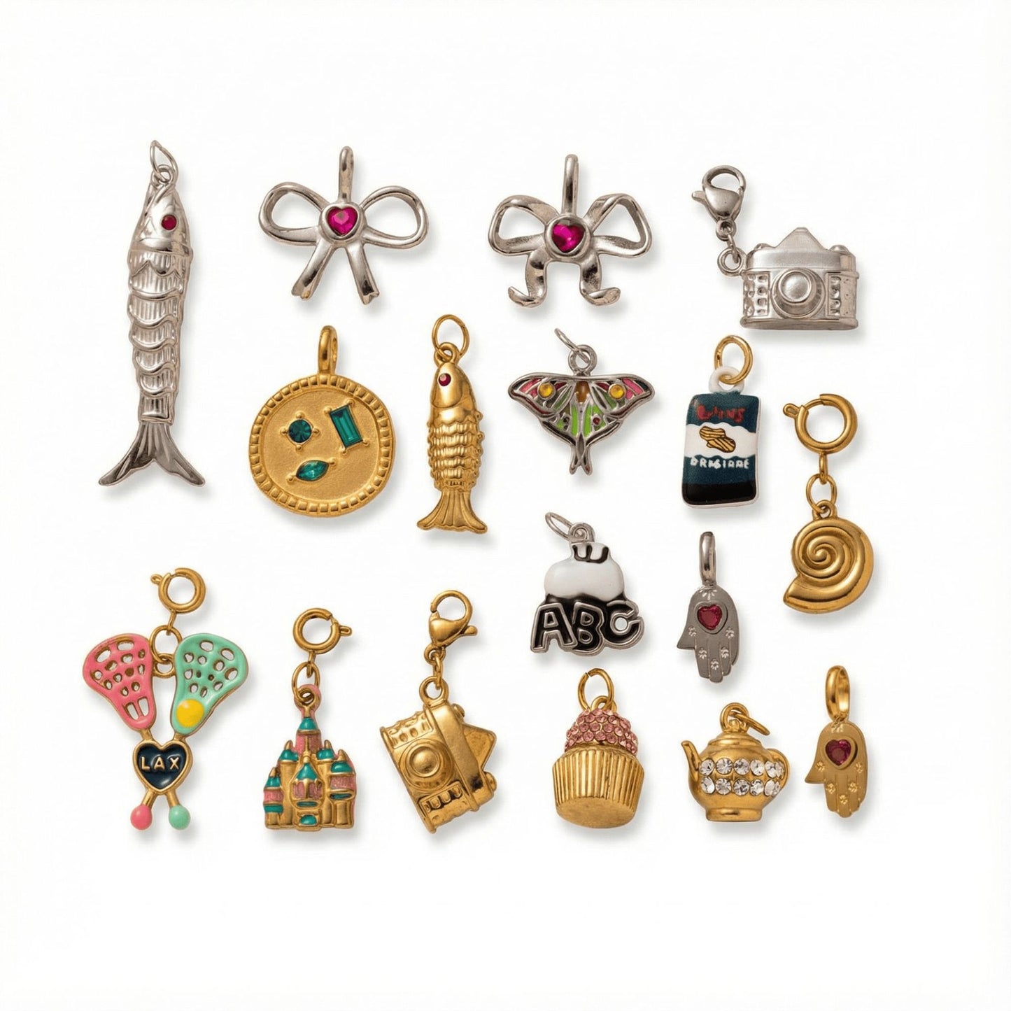 Vintage 18K Gold Plated Stainless Steel Fish Pendant Charm Bar for Women