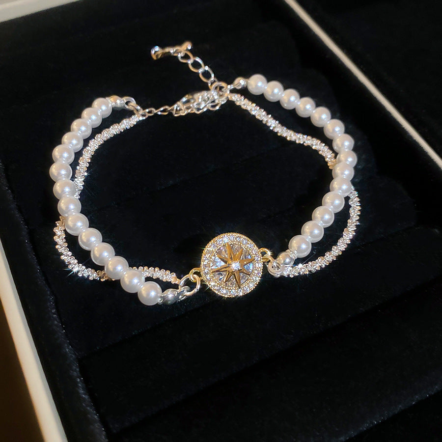 Bracciale a forma di stella, stile vintage francese elegante, con perle e zirconi, per donne, gioiello minimalista di lusso