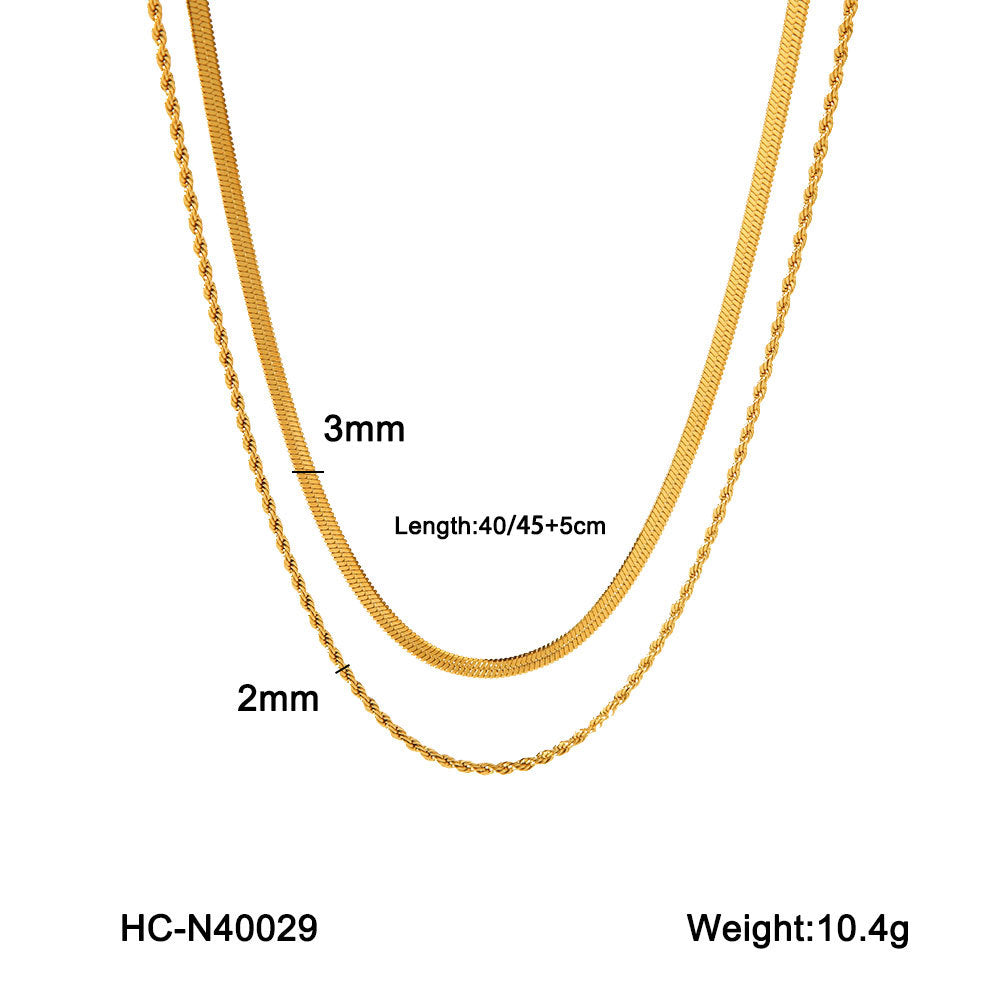Minimalist Geometric Titanium Steel Multi-Layer Necklace for Women with Plated Finish Snake Chain and Linear Design