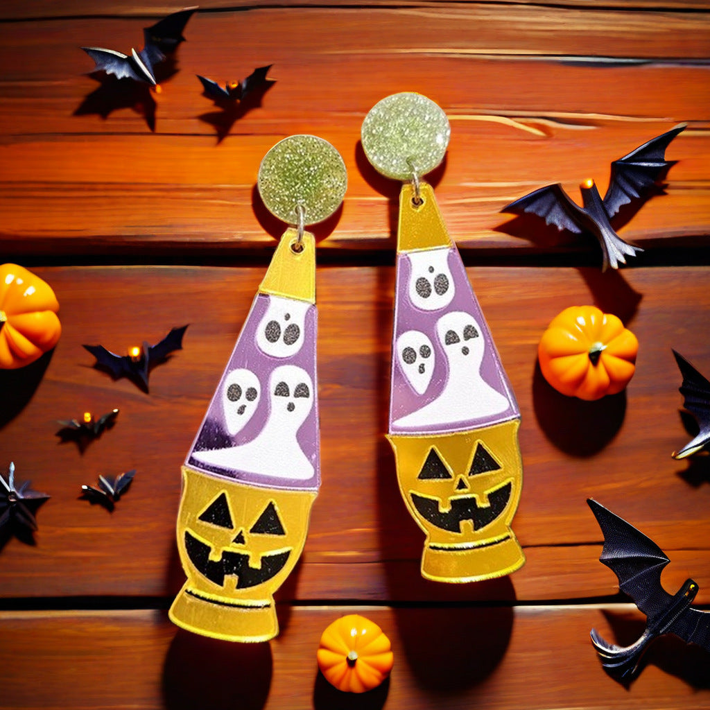 Pendientes acrílicos de Halloween con diseño de fantasma, personaje de dibujos animados y detalles estampados para mujer