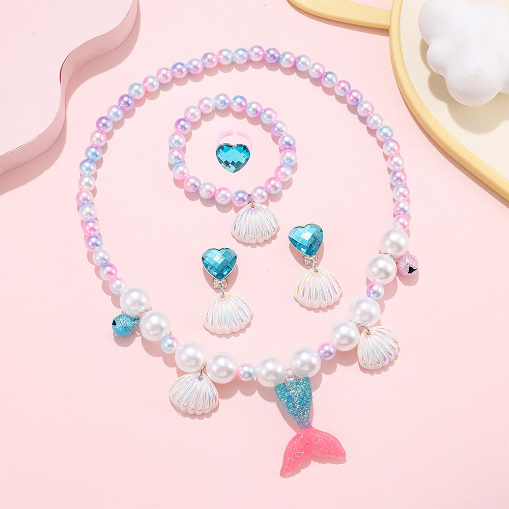 Collana a barra con ciondolo in resina a forma di sirena cartoon con cristallo ametista per bambini