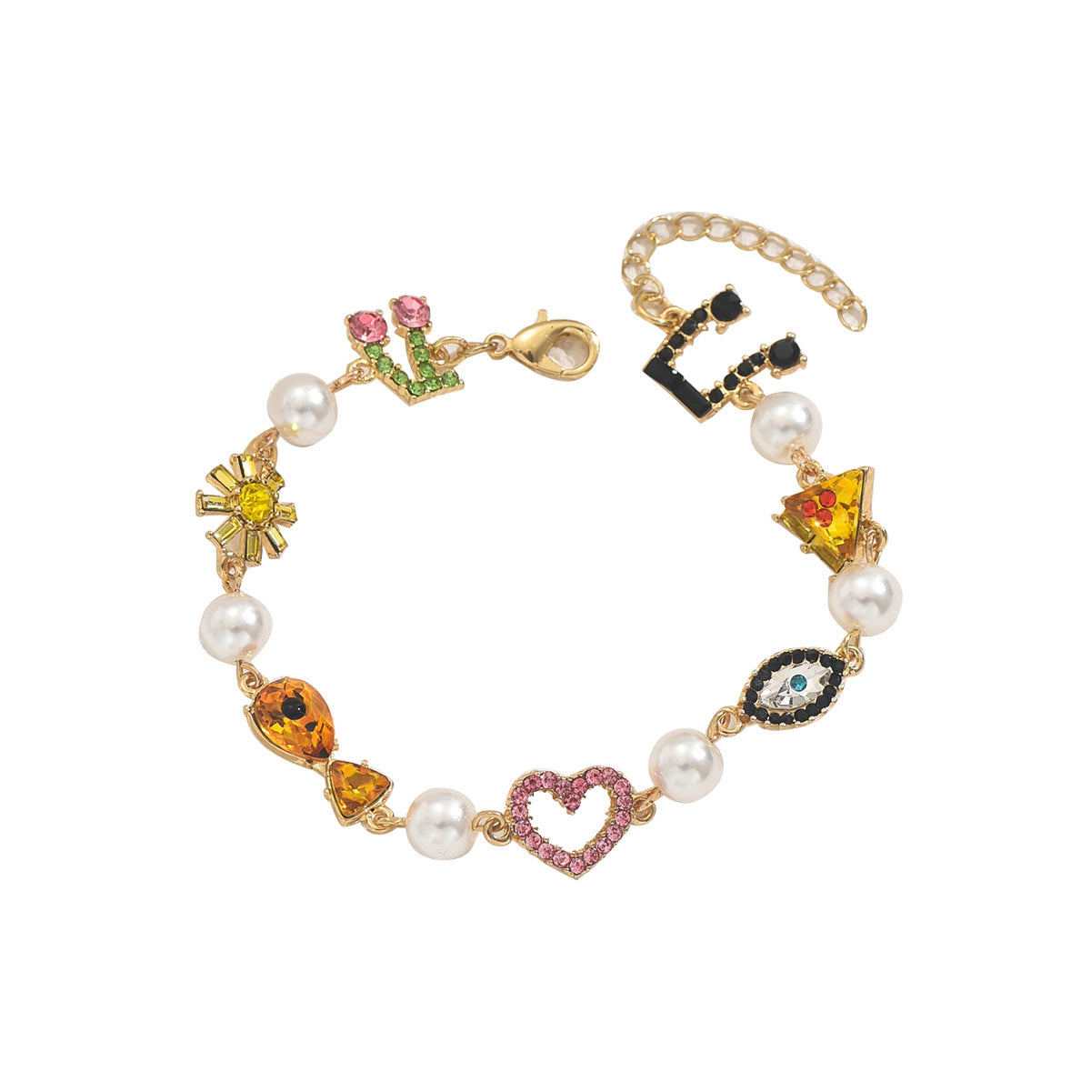 Bracciale geometrico a forma di cuore in lega di zinco con intarsio di strass da donna, gioielli minimalisti alla moda