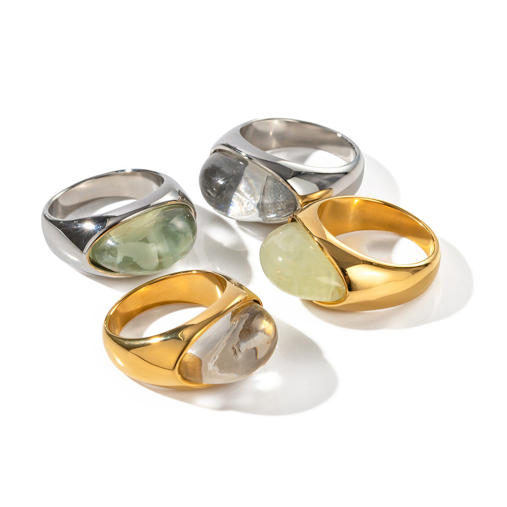 Geometric Stainless Steel Ring with 18K Gold Plating, Hypoallergenic Fashion Band for Women