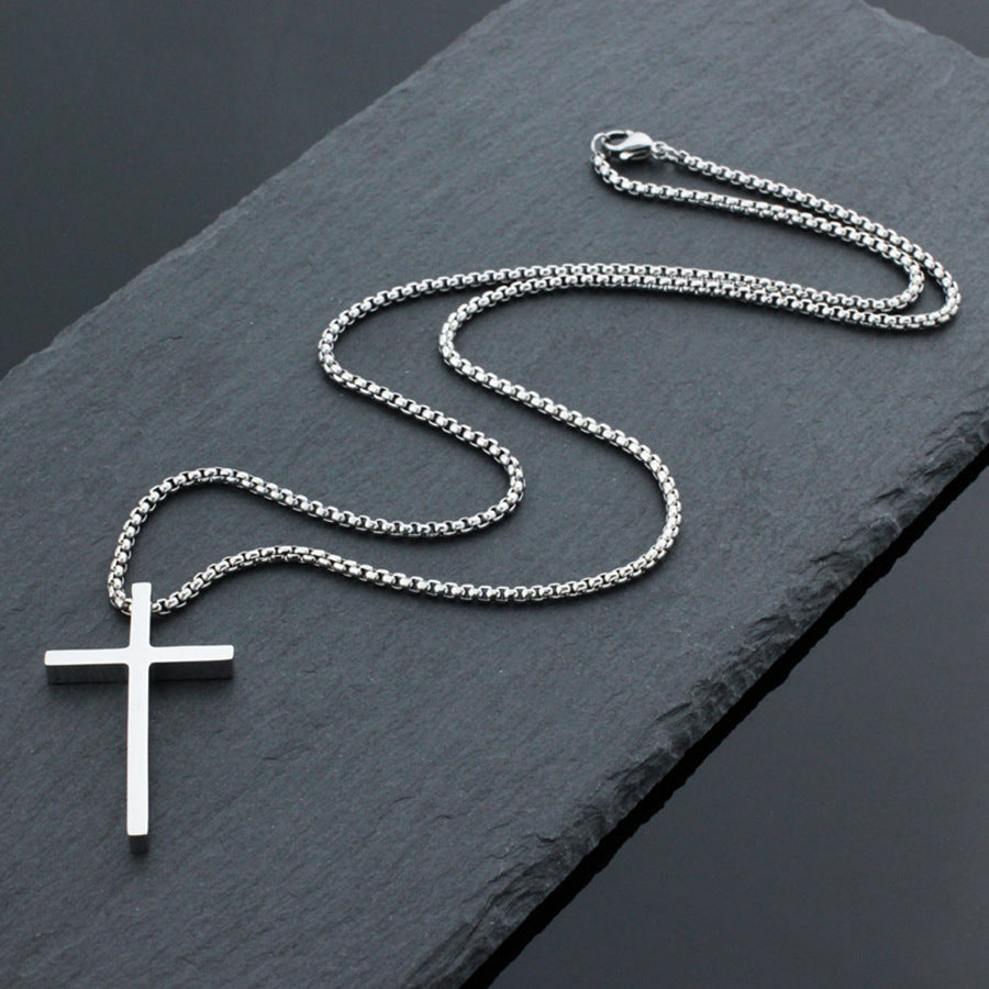 Collar Minimalista de Cruz de Acero Inoxidable de Titanio Pulido, Cadena de Bolas de Acero Inoxidable, Joyería Unisex
