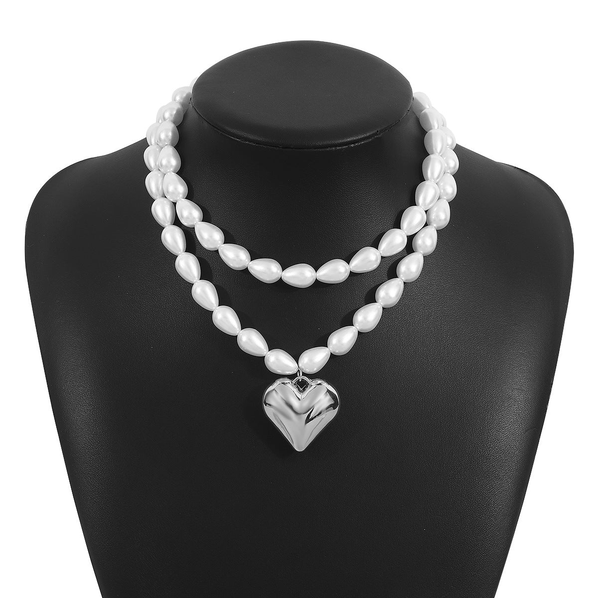 Collana con ciondolo a forma di cuore in perle artificiali, stile vintage francese, con finitura placcata per donna