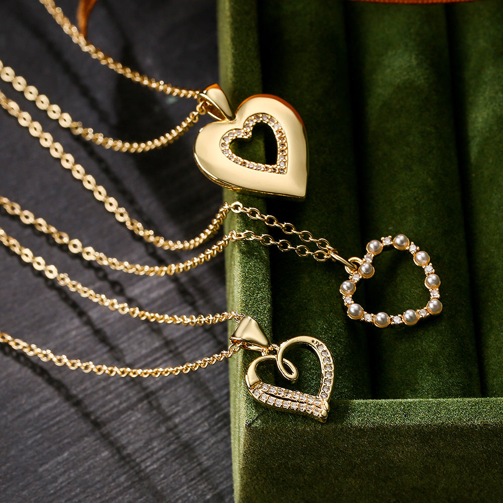 Minimalist 18K Gold Plated Brass Heart Cubic Zirconia Pendant Necklace for Women