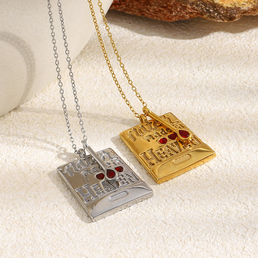 Luxury 18K Gold Plated Square Geometric Stainless Steel Pendant Necklace for Women