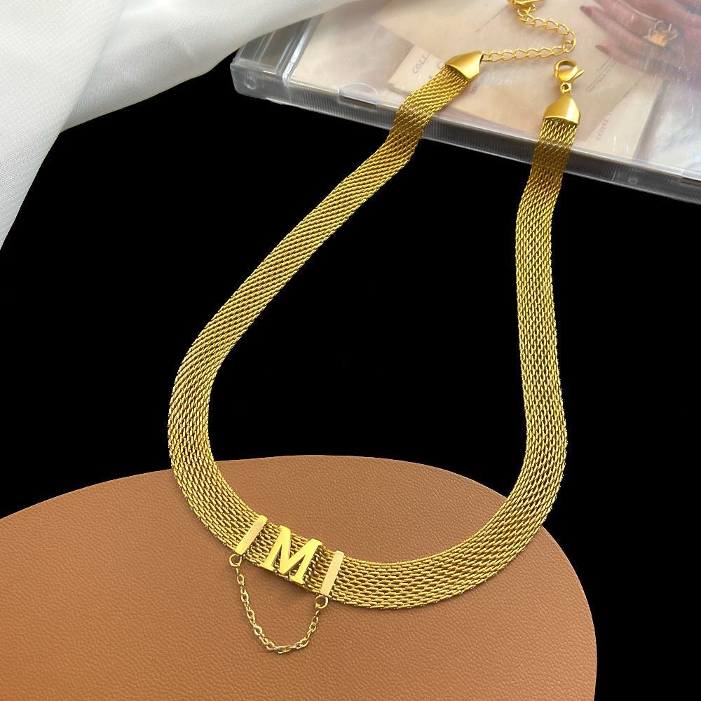 Letter Titanium Steel Plated Choker Necklace for Women