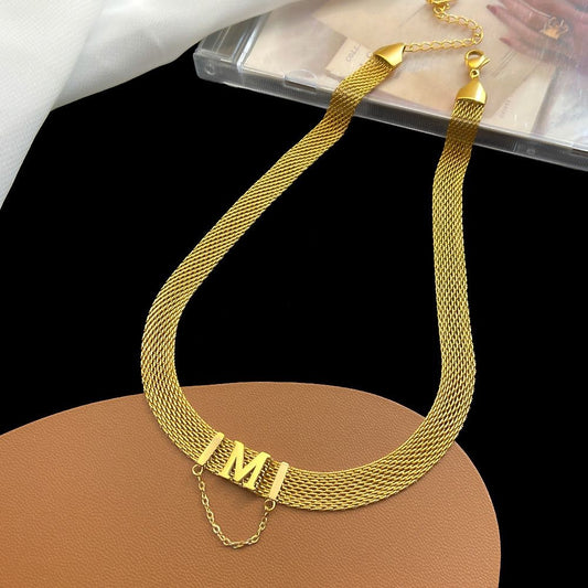 Letter Titanium Steel Plated Choker Necklace for Women