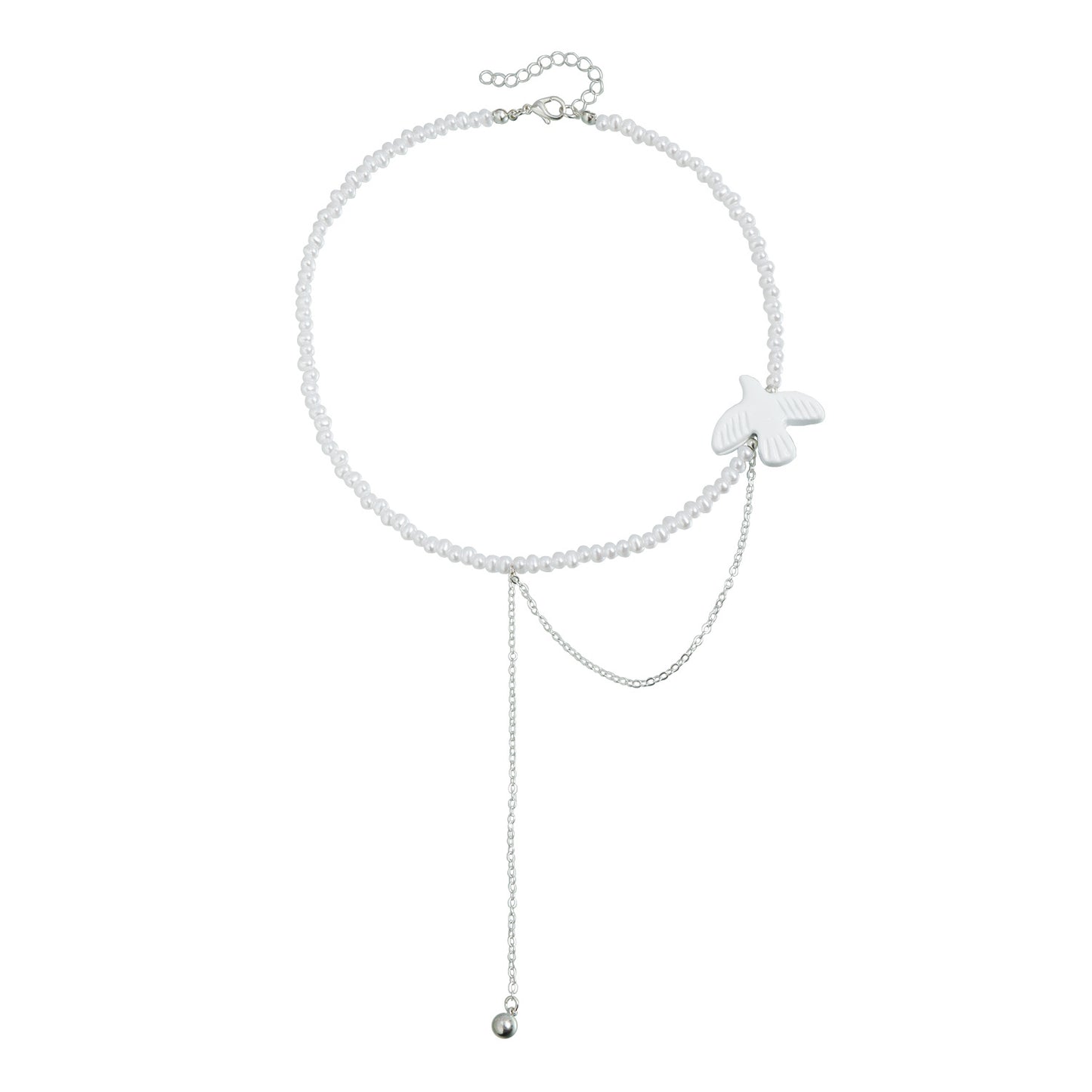 Natural Elegant Geometric Bird Alloy Plated Necklace with Crystal Beads and Tassel for Women