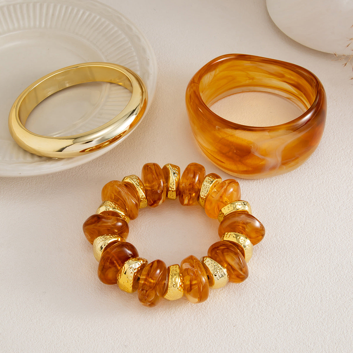 Vintage Geometric Gradient Resin Plated Cuff Bracelet for Women