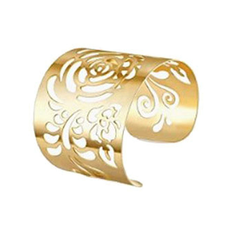Minimalist Geometric Round Hollow Open Cuff Bracelet Gold Plated Alloy Arm Ring for Women