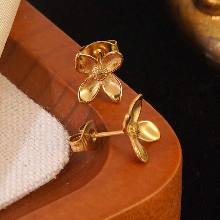 Minimalist Luxury Gold Plated Stainless Steel Floral Earrings for Women