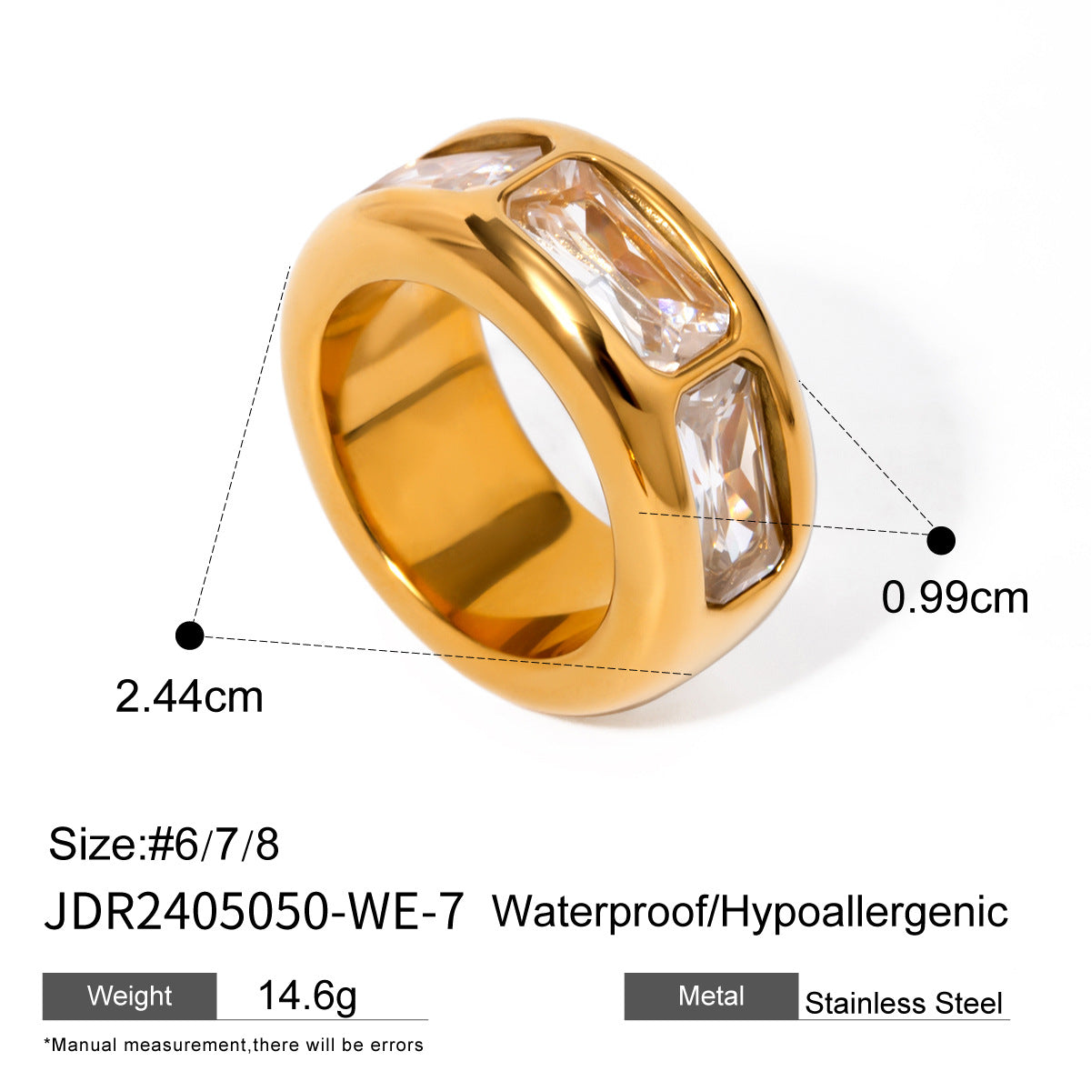 Elegant Geometric Cubic Zirconia Plated Stainless Steel Ring for Women